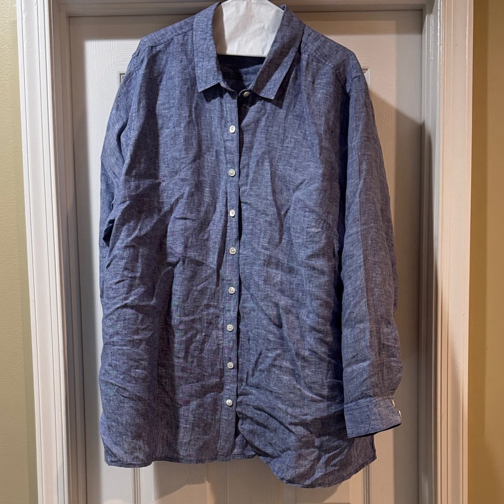 Women's linen Blue Button-Up Shirt